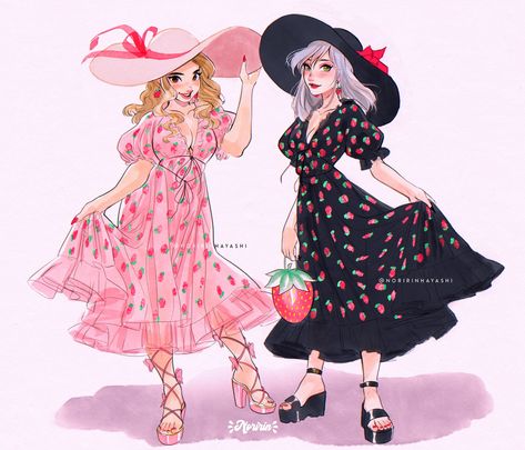 Hem / Twitter Strawberry Dresses, Midsummer Dream, Arte Do Kawaii, Clothing Reference, Dresses Design, Strawberry Dress, Lesbian Art, Random Pictures, Reference Poses