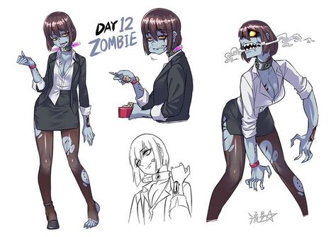 Zombie Monster Concept Art, Zombies Character Design, Mutant Art Character Design, Zombie Anime Art, Zombie Oc Girl, Zombie Art Character Design, Zombie Girl Drawing, Zombie Girl Art, Zombie Concept Art