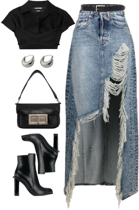 Casual Fashionable Outfits, Crop Top For Big Bust, Outfits For Small Torso, Skirt On Top Of Jeans, Heavy Bust Outfit Ideas, Styling Black Skirt, Woman Outfits Summer, Blue And Black Outfits, Different Clothing Aesthetics