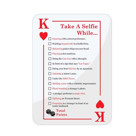 Las Vegas Selfie Scavenger Hunt - fun casino party game for adults. Find 12 items around the casino & take selfies with.#CasinoFun #WinningAtTheCasino #CasinoVibes #CasinoLife #CasinoGoals Casino Royale Prom, Blackjack Party, Night Party Theme, Las Vegas Theme Party, Vegas Prom, Las Vegas Party Theme, Selfie Scavenger Hunt, Bond Theme Party, Birthday Las Vegas