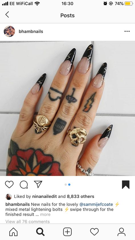 Sammie Jefcoate Nails, Sammy Jefcoate Nails, Edgy Nails Grunge Coffin, Punk Nail Designs, Sammi Jefcoate Nails, Edgy Nails Grunge, Rock Nails Grunge, Punk Rock Nails, Moody Nails