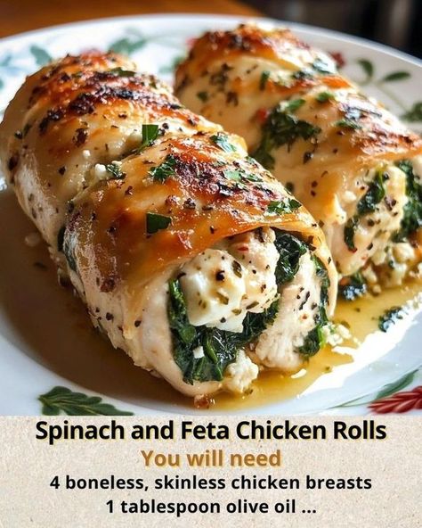 Naomi's Recipes | Spinach and Feta Chicken Rolls | Facebook Spinach And Feta Chicken Rolls, Houseboat Meals, Meditrain Diet, Spinach And Feta Chicken, Chicken And Spinach Recipes, Stuffed Chicken Rolls, Spinach And Feta Stuffed Chicken, Spinach Feta Chicken, Feta Stuffed Chicken