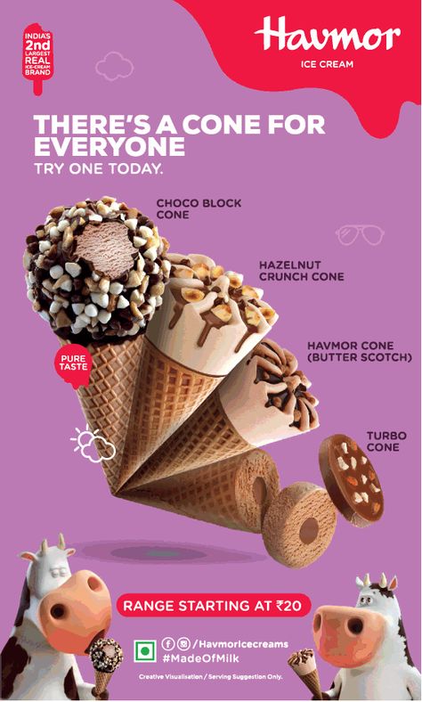 havmor-theres-a-cone-for-everyone-ad-delhi-times-1-04-2018 Christmas Background Ideas, Aesthetic Christmas Background, Crunch Cone, Ice Cream Logo, Ice Cream Poster, Adobe Photoshop Design, Ice Cream Brands, Ice Cream Social, Food Graphic Design