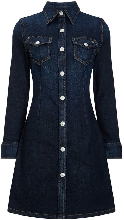 Denim Dress Fall, Denim Dress Outfit, Denim Outfits, Denim On Denim, Denim Dresses, Camisa Social, Ag Jeans, Denim Trends, Dark Blue Denim