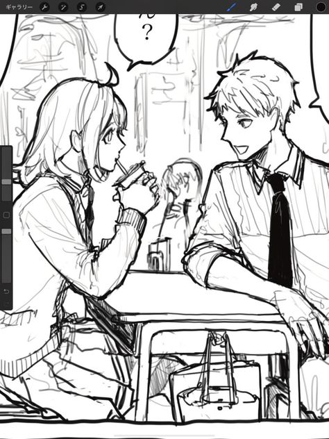 Manga Talking Pose, Two People Sitting Across From Each Other, Holding Cup Of Tea Reference, Driver Reference Drawing, People Sitting In Cafe Reference Drawing, Character Thinking Pose, School Poses Drawing, Two People Studying Reference, Leaning On Desk Pose Reference