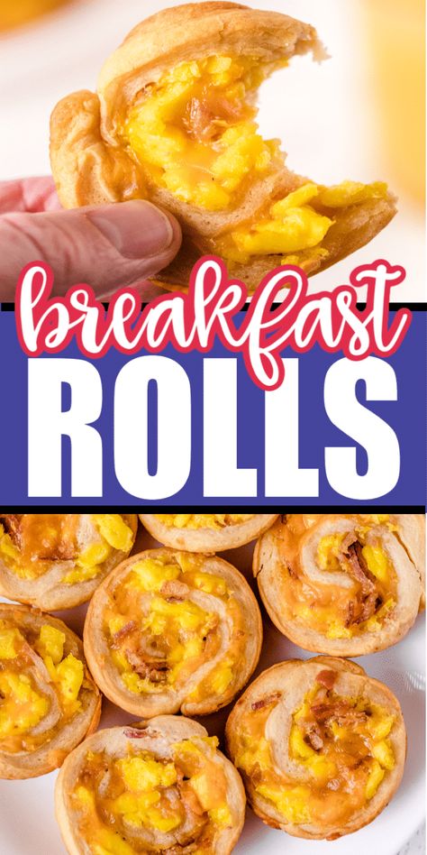 These easy breakfast rolls combine eggs, bacon, and cheese in one delicious rolled up bite! They're easy to make with ingredients you already have on hand and delicious easy the entire family will enjoy! Easy Breakfast Rolls, Breakfast Rolls Recipe, Breakfast Pinwheels, Bacon Grits, Bacon And Egg Breakfast, Simple Breakfast Ideas, Bacon Eggs Breakfast, Croissant Breakfast, Favorite Breakfast Recipes