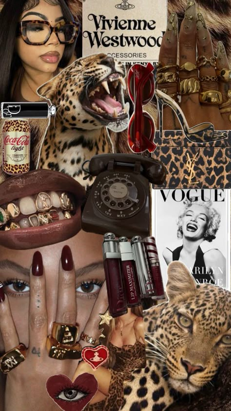 Baddie Collage, Coca Cola Light, Cheetah Print Wallpaper, Sea Wallpaper, Magazine Collage, Power Points, Gold Aesthetic, Print Collage, Pretty Wallpaper Iphone