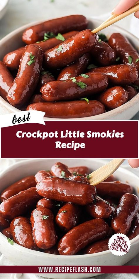 Looking for the perfect crowd-pleasing appetizer for your next gathering? This Crockpot Little Smokies Recipe is sure to impress with its savory flavor and effortless preparation. Save this easy recipe for a delicious, hassle-free addition to your appetizer recipes collection! Smokey Appetizers, Little Weenies Recipe, Crockpot Smokies, Lil Smokies Recipes, Crockpot Little Smokies, Crockpot Snacks, Crockpot Thanksgiving, Crockpot Party Food, Little Smokies Recipes