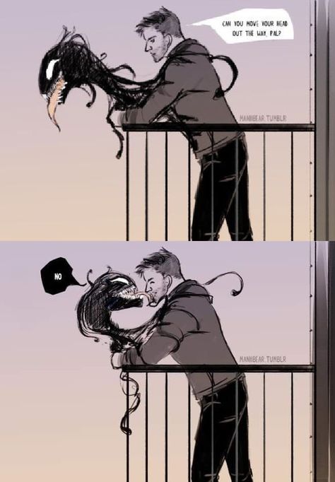 Except Eddie is scared of heights so I'll just choose to believe this is like... a second story balcony. lol Venom And Eddie Matching Pfp, Venom X Eddy Fanart Spicy, Eddie X Venom Mpreg, Eddie X Venom, Eddie Venom, Scared Of Heights, Second Story Balcony, Story Script, Venom 2018