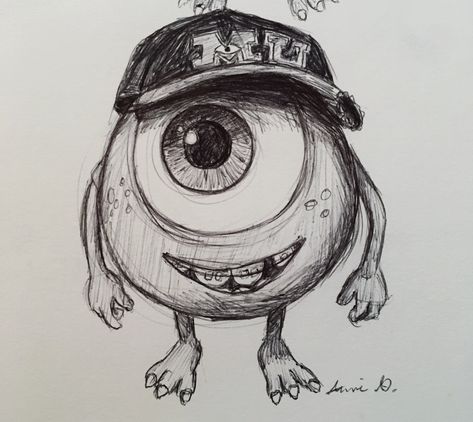 Pen drawing of Mike Wazowksi from Disney’s “Monster’s University”.  Support me on: https://ko-fi.com/artsyannieg Mike Wazowski Sketch, Monster University Drawing, Monster Inc Drawing, Monsters Inc Sketch, Sully Drawing, Mike Wazowski Drawing, Monsters Inc Drawing, Baby Groot Drawing, Monster Sketch