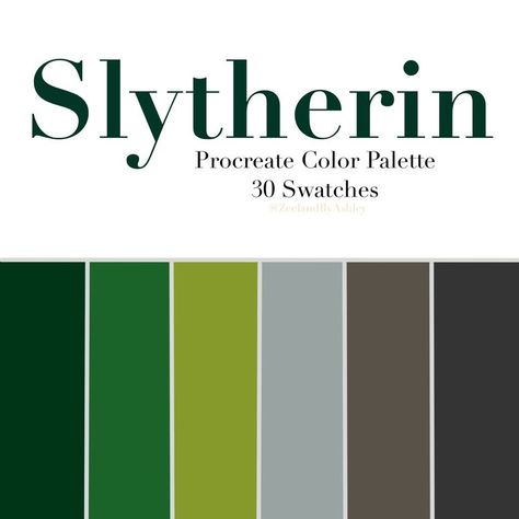 Harry Potter Palette, Harry Potter Color Palette, Harry Potter House Colors, Harry Potter Colors, Procreate Color Palette, Harry Potter Slytherin, House Color Palettes, Slytherin House, Color Schemes Colour Palettes