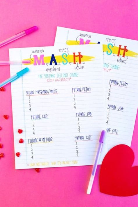 Back to the 80s with this printable game of MASH. Happy Valentines' Day or Cynical Schmalentine’s Day! Galentine's Day Ideas for your Girls' Valentine's Day celebration on February 13th! Best Friend Forever BFF Ideas for Ladies Night, Brunch, Slumber Parties, Bachelorette and more! #FrugalCouponLiving #galentines #galentinesday #valentine #valentines #valentinesday #happyvalentinesday #girlsnightout #girlsnight #ladiesnight #ladies #ladiesnightin #bff #bestfriendforever #valentinesdayideas #girl Bachelorette Sleepover, Galentines Day Ideas, Teen Sleepover, Slumber Party Games, Sleepover Birthday Parties, Girl Sleepover, Sleepover Games, Activities For Girls, Fun Sleepover Ideas