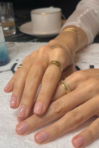 Mother Of The Groom Manicure, Nail Ideas For Women Over 40, Sheer Neutral Nails, Nails For Older Women Acrylic, Parisian Nail Colors, Kate Middleton Nails Polish, Quiet Luxury Nail Color, Amal Clooney Nails, Nursing Nails Natural