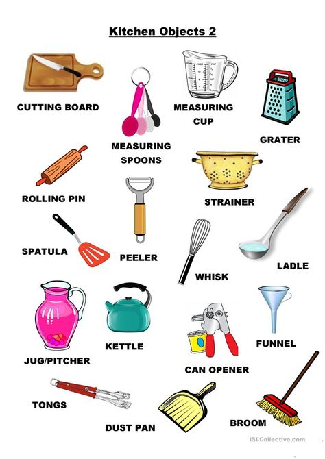 Kitchen Objects 2 - English ESL Worksheets for distance learning and physical classrooms Kitchen Objects, Learning English For Kids, English Learning Spoken, English Vocab, Kids English, English Verbs, English Language Teaching, English Lessons For Kids, English Writing Skills