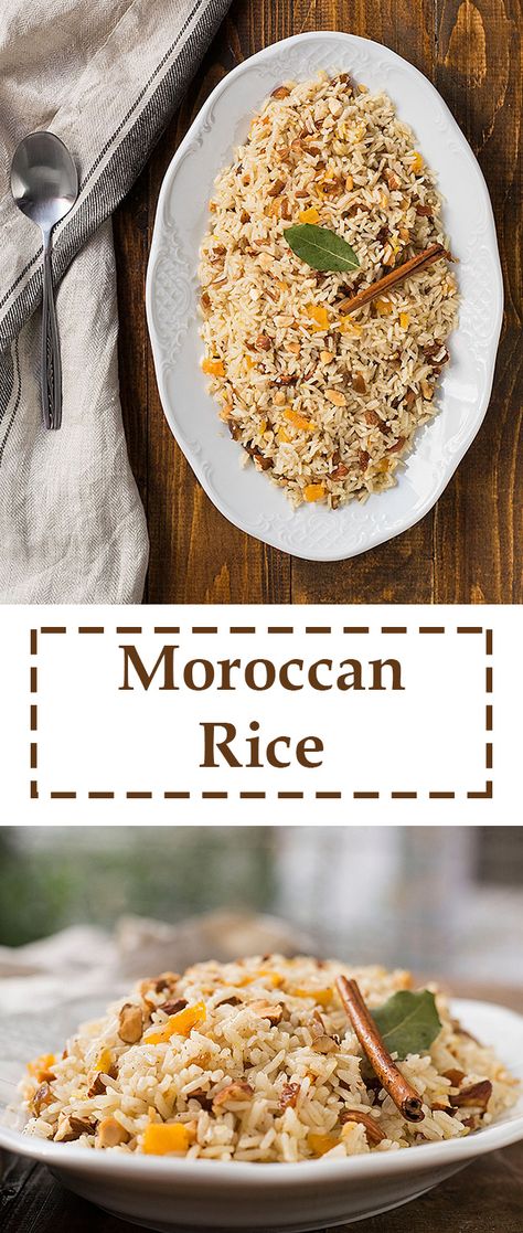 A fragrant and exotic side dish recipe. Basmati rice gets cooked with dried fruit and spices for an unforgettable experience! Middle Eastern Basmati Rice Recipes, Indian Basmati Rice Recipes, Basmati Rice Side Dish Recipes, Moroccan Rice, Cooking Basmati Rice On Stove, Pilaf Rice, Moroccan Dinner, Saffron Basmati Rice, Baba Ghanoush