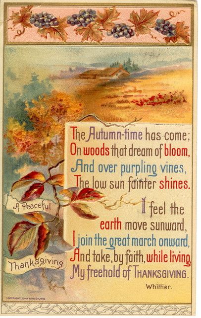 Old Fashioned Thanksgiving, Vintage Thanksgiving Cards, Autumn Poems, Thanksgiving Blessings, Thanksgiving Card, Vintage Thanksgiving, Autumn Quotes, Vintage Fall, Thanksgiving Cards