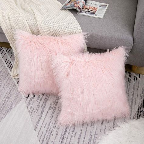 Pink Dorm Room Decor, Seat Window, Fluffy Throw Pillows, Pink Dorm Rooms, Pink Dorm, Faux Fur Throw Pillow, Fur Throw Pillows, Fur Throw, Fluffy Pillows