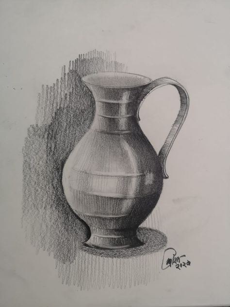 This is the painting of basic pencil sketch.. you can learn more and more.... +8801735397483 Rifat Srabon Sir Silent Nature Drawing, Jug Sketch, Shading Drawing For Kids, Pencil Shading Drawings, Basic Shading, Basic Sketches, Still Life Pencil Shading, Fine Art Painting Techniques, Easy Still Life Drawing