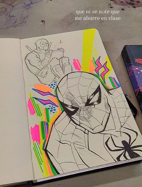 Cool Sketchbook Cover Ideas, Spider Man Notebook, Sketch Book Drawing Ideas, Spiderman Draw, Comic Book Style Art, Sketch Book Cover Ideas, Comic Sketchbook, Sketchbook Cover Ideas, Sketch Book Cover