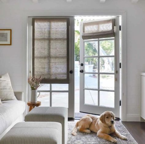 Elevate Your French Doors with Outside Mount Window Treatments | Everhem French Door Sheers, Patio French Doors With Blinds, Curtains In Front Of French Doors, French Door Window Treatments Ideas, Window Treatments French Doors, Shutters On French Doors, French Doors Curtains, Outside Mount Shades, French Door Bedroom