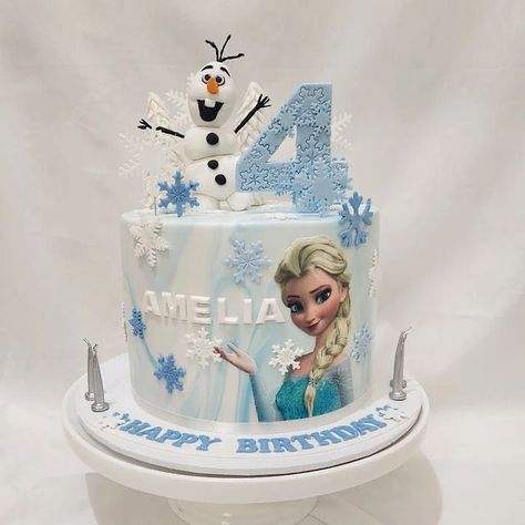 Small Elsa Cake, One Tier Frozen Birthday Cake, Frozen Cake Design Birthdays, Simple Frozen Cake Design, Elsa Frozen Cake Ideas, Elsa Birthday Cake Frozen, Frozen 3rd Birthday Cake, Frozen Cake Ideas Birthdays, Simple Frozen Birthday Cake