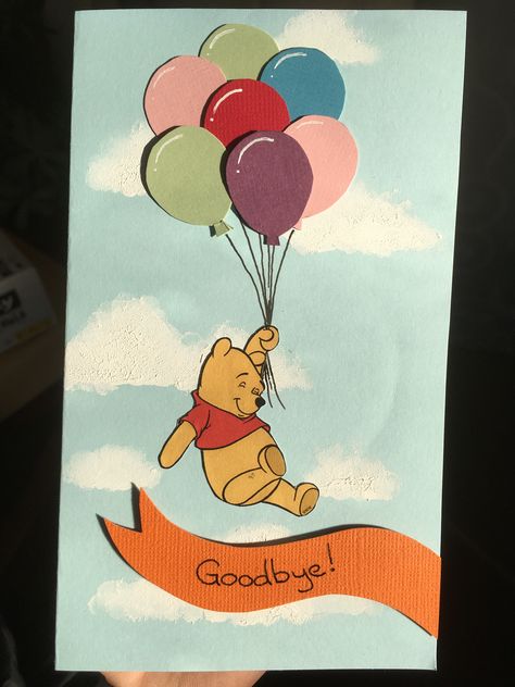 Handmade Winnie the Pooh goodbye card Winnie The Pooh Birthday Cards, Winnie The Pooh Cards Handmade, Goodbye Cards For Kids, Farewell Cards For Seniors Handmade, Disney Cards Handmade, Goodbye Cards For Teachers, Goodbye Card Ideas, Cute Goodbye Cards, Farewell Card Ideas Handmade