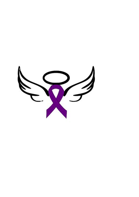 Purple ribbon angel Purple Ribbon Tattoos, Alzheimers Tattoo, Purple Ribbon Awareness, Halo Angel, Awareness Tattoo, Dad Tattoo, Clover Tattoos, Ribbon Tattoos