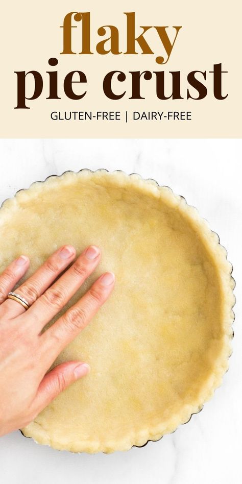 This is the best gluten-free pie crust you'll ever make! Just 5 ingredients, 15 minutes of hands-on time, and you get the dough for a super light and flaky pie crust perfect for your Thanksgiving and other holiday pies! Also dairy-free, but you wouldn't know it! | gluten free pie crust recipe | how to make pie crust | homemade pie crust | flaky pie crust recipe | dairy free pastry dough | gluten free pastry dough #piecrust #pastrydough #glutenfreerecipes #dairyfreerecipes #thanksgivingpies Dairy Free Pie Crust Recipe, Gluten Free Pastry Dough, 3 Ingredient Pie, Gf Pastry, Easy Homemade Pie Crust, Dairy Free Pie Crust, Easy Homemade Pie, Dairy Free Pies, Store Bought Pie Crust