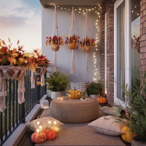 Fall Balcony decor Ideas💖💖💖 Fall Balcony Decor, Fall Balcony, Balcony Decor Ideas, Fall Patio, Balcony Decor, Front Porch, Balcony, Porch, Decor Ideas