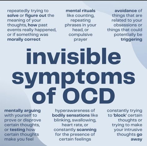 Ocd Intrusive Thoughts, Ocd Thoughts, Ocd Symptoms, Mental Health Inspiration, Invisible Disease, Intrusive Thoughts, Mental Health Disorders, Counseling Resources, Health Research