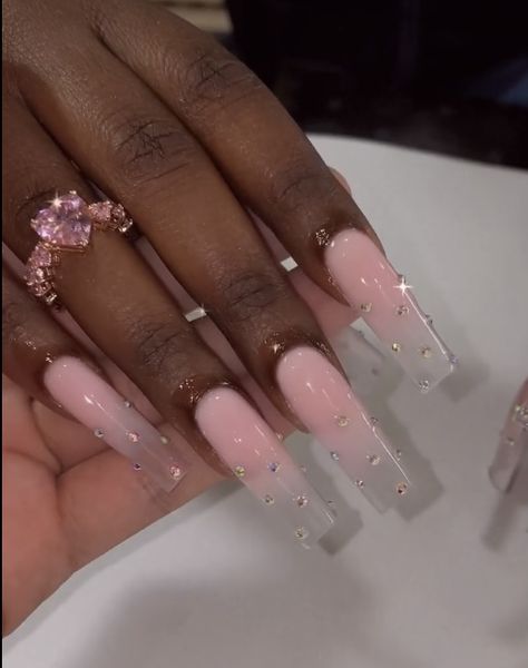 Pink Plain Nails, Pink Clear Nails, Nails With Charms, Prom Styles, Different Types Of Nails, Pink Plain, Plain Nails, Nail Idea, Acrylic Nails Coffin Short