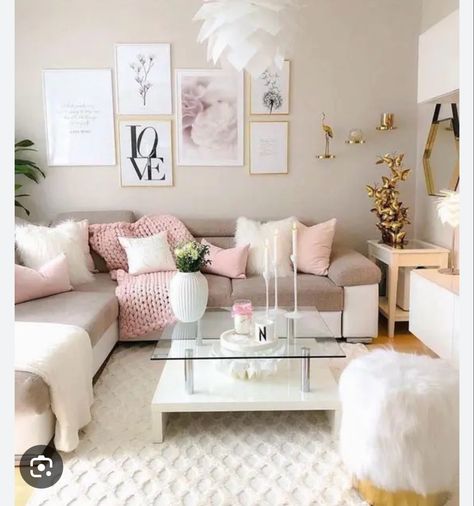 Girly Living Room, Feminine Living Room, Pink Living Room Decor, Pink Living Room, Living Room Decor Cozy, White Living Room, Living Room Decor Apartment, Living Room Inspo, Apartment Living Room