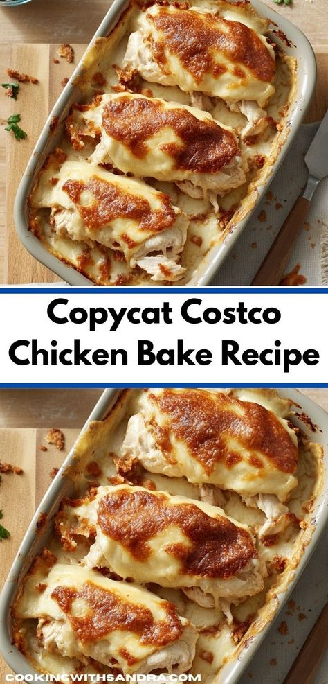 Looking for a delicious weeknight meal? This Copycat Costco Chicken Bake recipe is the perfect solution. It's quick to prepare and packed with flavor, making it an ideal choice for family dinners. Chicken Bake Recipes Costco, Costco Chicken Recipes, Chicken Haystacks, Costco Chicken Bake, Chicken Bake Recipe, Costco Chicken, Costco Meals, Baked Chicken Recipes Easy, Chicken Bake