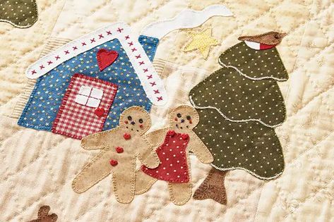 Christmas Decor Projects, Gingerbread Quilt, Doll Applique, Christmas Applique Patterns, Christmas Sewing Patterns, Tree Quilt Pattern, Appliqué Patterns, Baltimore Album Quilt, Snowflake Quilt