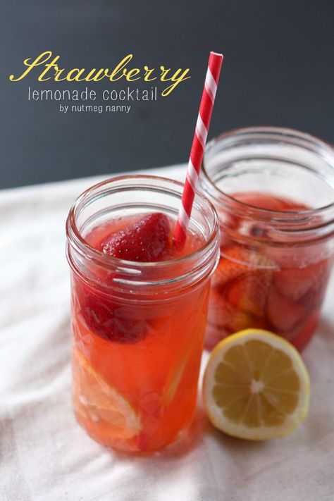 Homemade Strawberry Vodka Lemonade by Nutmeg Nanny Strawberry Lemonade Cocktail Recipe, Vodka Soaked Strawberries, Strawberry Vodka Lemonade, Strawberry Moonshine, Limeade Drinks, Chocolate Vodka, Homemade Strawberry Lemonade, Spiked Lemonade, Strawberry Lemonade Recipe