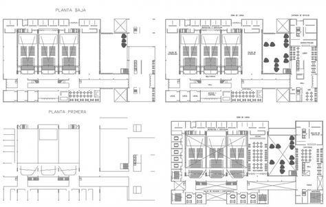 Multiplex layout plan in dwg AutoCAD file. Theater Floor Plan, Multiplex Plan, Auditorium Plan, Waiting Lounge, Kids Game Room, Drawing Details, Entry Gate, Complex Design, Architecture Drawing Plan