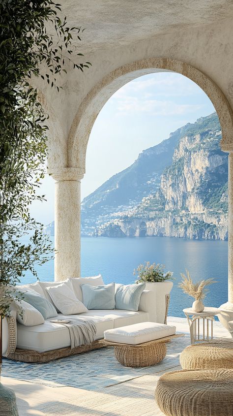 Luxury villa on the Amalfi Coast, Italy, with Italian design and breathtaking coastal views by Casai. Amalfi Coast Decor, Italian Beach House, Coastal Design Interiors, Amalfi Coast Hotels, Italian Beach, Italian Beaches, Beach Cove, Mediterranean Villa, Wanderlust Photography