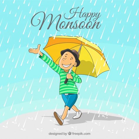 Happy monsoon background of boy with han... | Free Vector #Freepik #freevector #freebackground #freewater #freehand #freecloud Monsoon Background, Rainy Day Images, Images Cartoon, Monsoon Rain, Human Figure Sketches, Festival Image, Ganesh Art, Ganesha Art, Figure Sketching