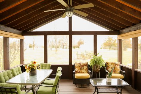 Cedar screened in porch, pine car siding ceiling stained. Azek decking Acacia. Car Siding Ceiling, Rustic Sunroom, Screen Porch Systems, Azek Decking, Screened Porch Designs, Porch Life, Porch Remodel, Screen Porch, Deck With Pergola