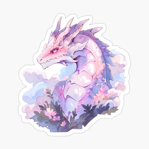 Cute Purple Dragon in Flowers by CozyKawaiiArt | Redbubble Purple Dragon Art, Dragon Prompts, Concept Art Ideas, Dragon Concept Art, Whimsical Dragon, Lightning Dragon, Dragon Concept, Purple Lightning, Purple Dragon