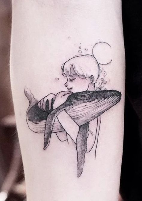 Minimalist Tattoo Meaning, Whale Tattoo, Typography Tattoo, Unusual Tattoo, French Tattoo, Minimalist Space, Whale Tattoos, Muster Tattoos, Delicate Tattoo