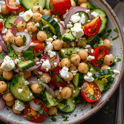 Fresh And Flavorful Chickpea Cucumber Feta Salad Chickpea Feta Cucumber Salad, Greek Chick Pea Salad, Chickpea Cucumber Feta Salad, Feta Cucumber Salad, Mediterranean Christmas, Cucumber Chickpea Salad, Cucumber Tomato Feta Salad, Chickpea Cucumber, Cucumber Feta Salad