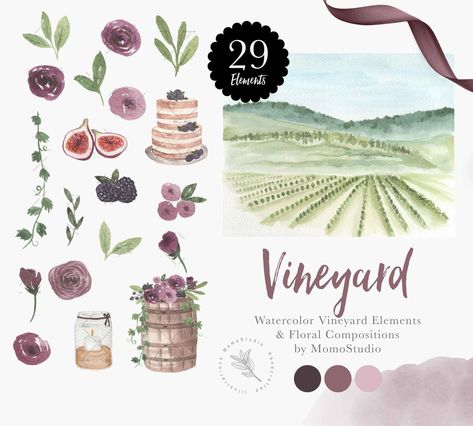 Vineyard Wedding Invitations, Landscape Clipart, Baby Shower Party Invitations, Invitation Clipart, Vineyard Wedding, Wine Label, Watercolor Wedding, Shower Party, Floral Bouquets