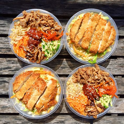 Meal In A Cup, Ricebowl Chicken Katsu, Food Business Ideas Philippines, Rice Bowl Ideas Indonesia, Chicken Katsu Bowl, Pork Tonkatsu, Ayam Teriyaki, Korean Bibimbap, Catering Food Displays