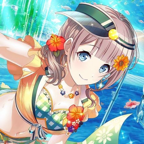 Bandori Summer Icons, Summer Icons Anime, Tropical Pfp, Maya Yamato, Bandori Icons, Coconut Dream, Anime Summer, Beach Cards, Summer Icon