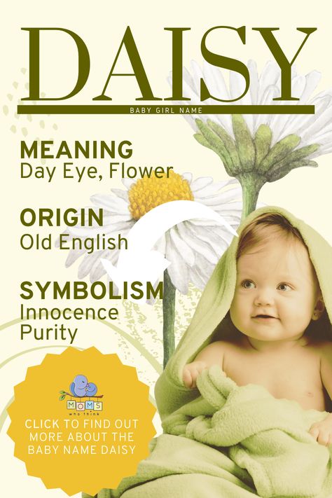 Daisy is an adorable name for a baby girl. Find out more about this unique baby name — from its origin to its symbolism and so much more! #baby #parenting #babynames #girlsnames #Dnames #uniquenames #middlenames Timeless Baby Names, Daisy Name, Names Meaning, Middle Names For Girls, Baby Parenting, Old English Words, Popular Baby Names, Name Origins