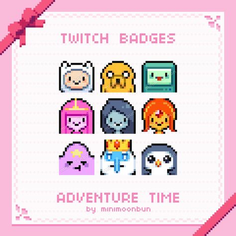 Pixel Art Ideas Adventure Time Pixel Art, Diy Minecraft Decorations, Cute Pixel Art, Twitch Bits, Pixel Art Landscape, Twitch Badges, Pixel Art Characters, Minecraft Decorations, Pixel Art Design