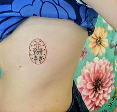 Miraculous Medallion tattoo Blessed Mother Tattoo, Medallion Tattoo, Mother Mary Tattoos, Catholic Tattoos, Rosary Tattoo, Photography Tattoo, Mary Tattoo, M Tattoos, Arm Work