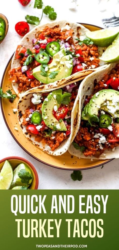 Are you ready for Turkey Tacos that will rock your world? This lightened-up taco recipe is a family favorite, especially when served with a variety of taco toppings! The perfect quick and easy weeknight meal! Turkey Tacos Recipes, Taco Toppings, Ground Turkey Tacos, Turkey Taco, Turkey Tacos, Taco Recipe, Lean Meals, Tacos And Burritos, Dinner Entrees