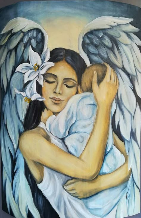 Mother And Daughter Painting Ideas, Mother Daughter Art Painting, Mom And Son Painting, Angel Wings Painting, Birth Art, Tears Art, Modern Art Canvas Painting, Pregnancy Art, Mother Art